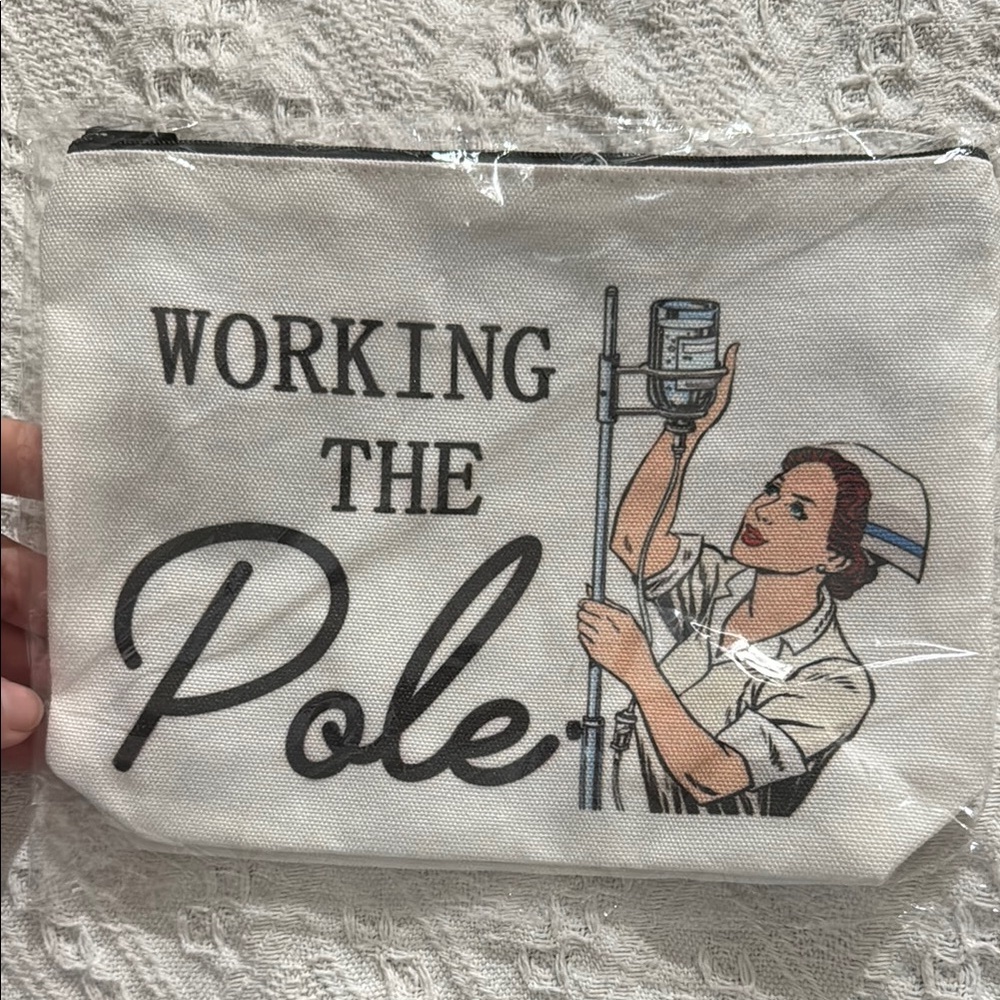 White Cosmetic Pouch with Nurse Graphic